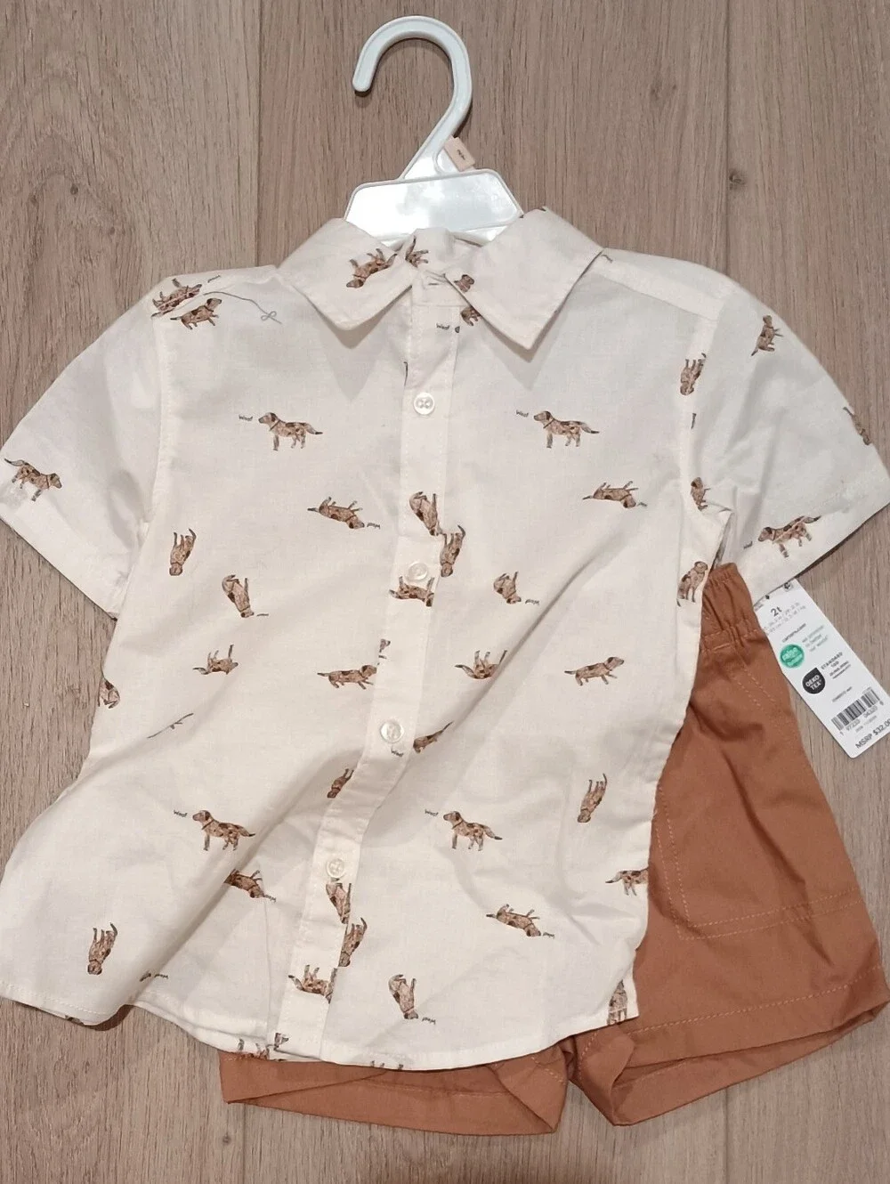 Carter's Two Piece Set Dog Print Short Sleeve Button Up Polo And Shorts 2t NWT
